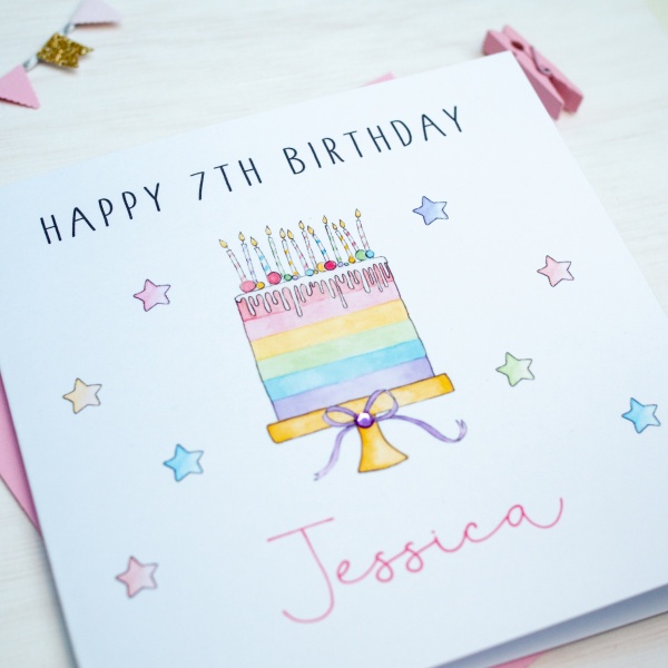 Personalised Birthday Card  Rainbow Cake Card